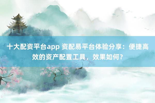 十大配资平台app 资配易平台体验分享：便捷高效的资产配置工具，效果如何？