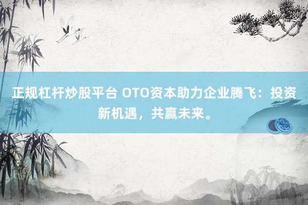 正规杠杆炒股平台 OTO资本助力企业腾飞：投资新机遇，共赢未来。