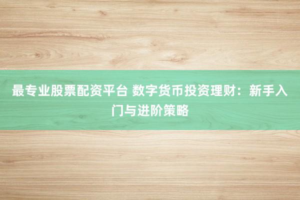 最专业股票配资平台 数字货币投资理财：新手入门与进阶策略