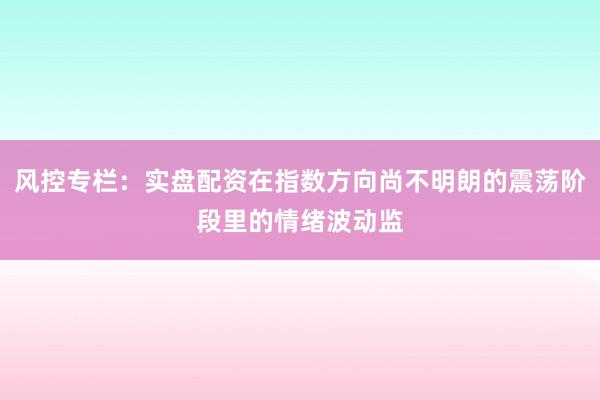 风控专栏：实盘配资在指数方向尚不明朗的震荡阶段里的情绪波动监