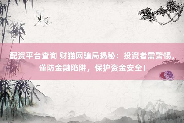 配资平台查询 财猫网骗局揭秘：投资者需警惕，谨防金融陷阱，保护资金安全！