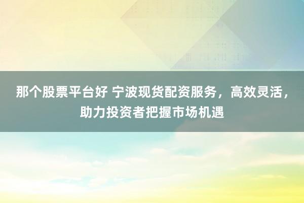 那个股票平台好 宁波现货配资服务，高效灵活，助力投资者把握市场机遇