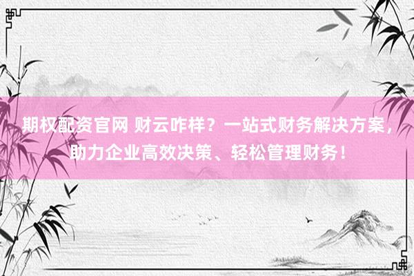 期权配资官网 财云咋样？一站式财务解决方案，助力企业高效决策、轻松管理财务！